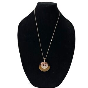 Tigers Eye Gemstone & Hammered Sliver Enhancer on 925 Italy Chain Necklace Kelly